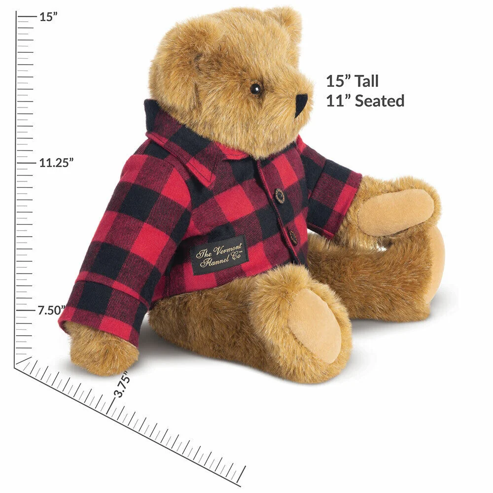15 In. Vermont Flannel Bear. Red Buffalo Plaid - Image 4